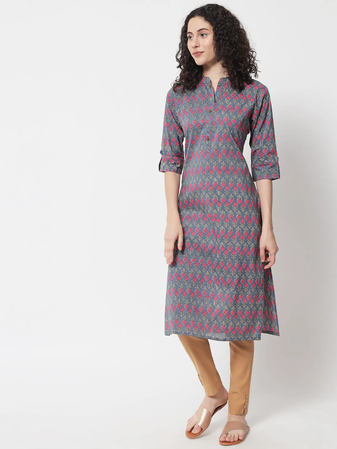 Women Grey Cotton Straight Kurta