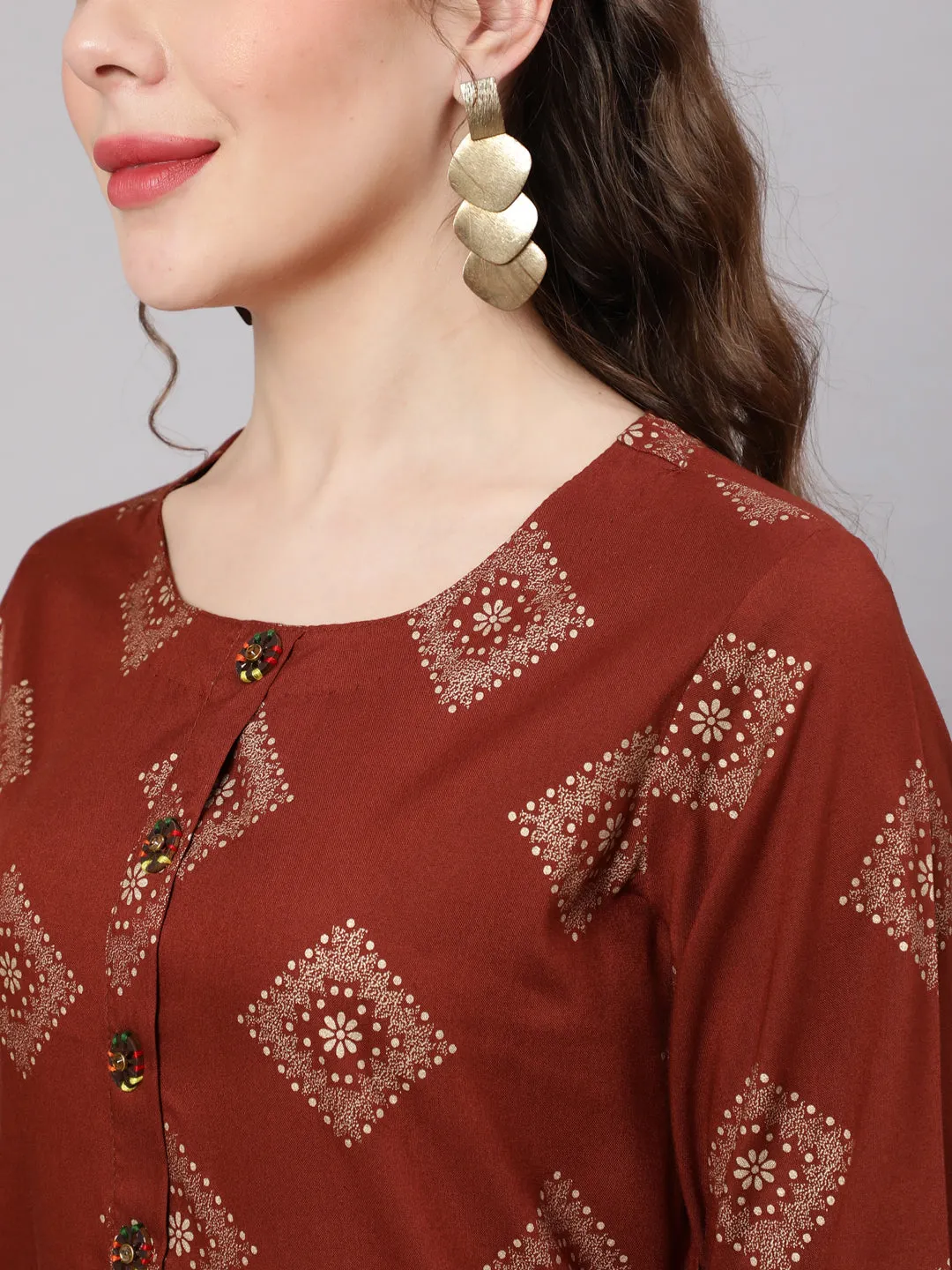 Women Rust::Brown Rayon Straight Kurta