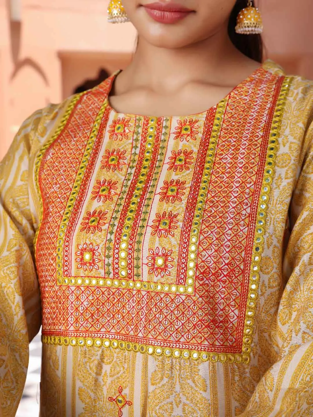 Women Straight Mustard Floral Kurta