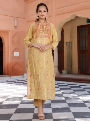 Women Straight Mustard Floral Kurta