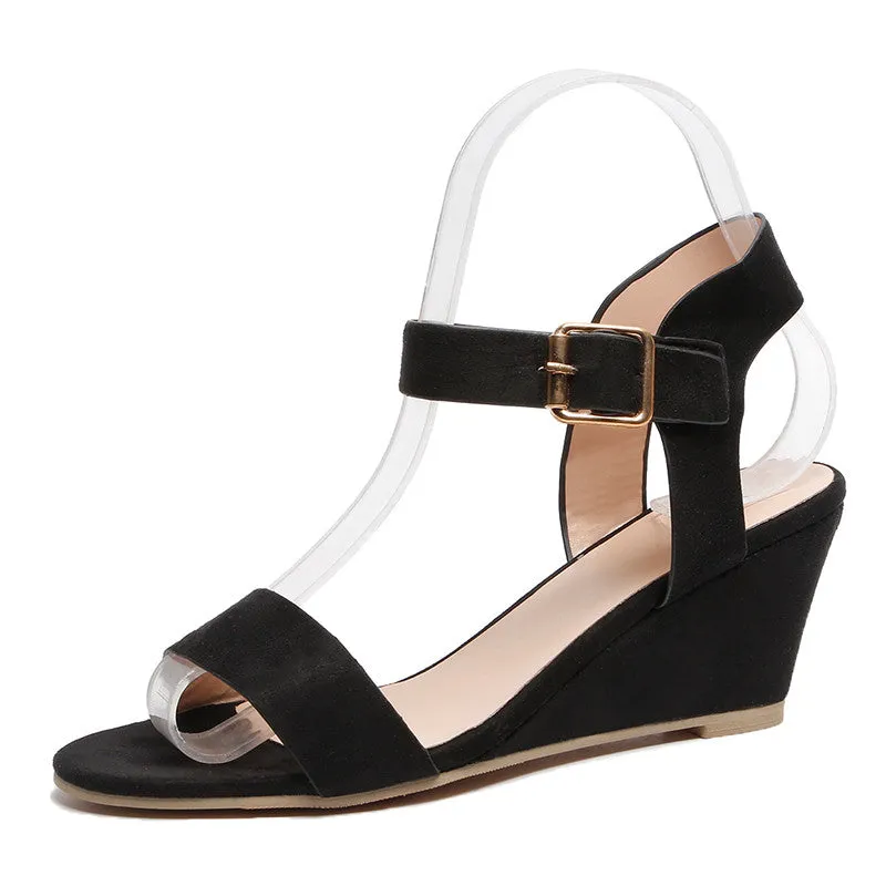 Women's Ankle Buckle Low Wedge Sandals
