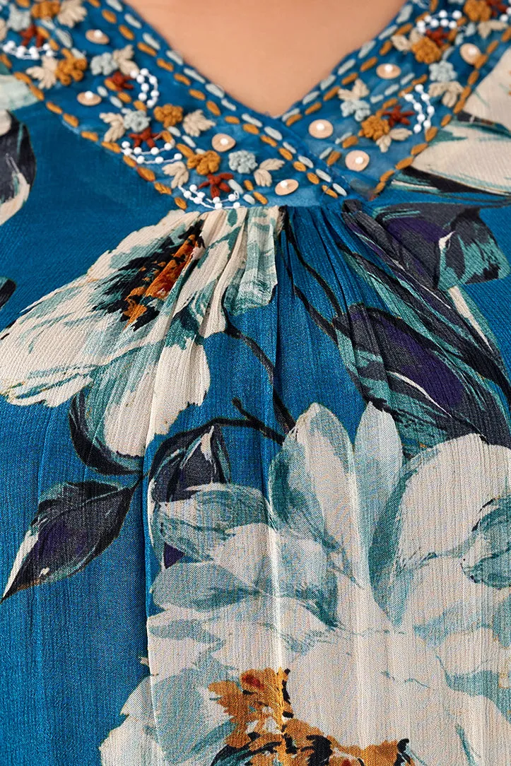 Women's Blue A-Line Kurta Pant and Dupatta Set