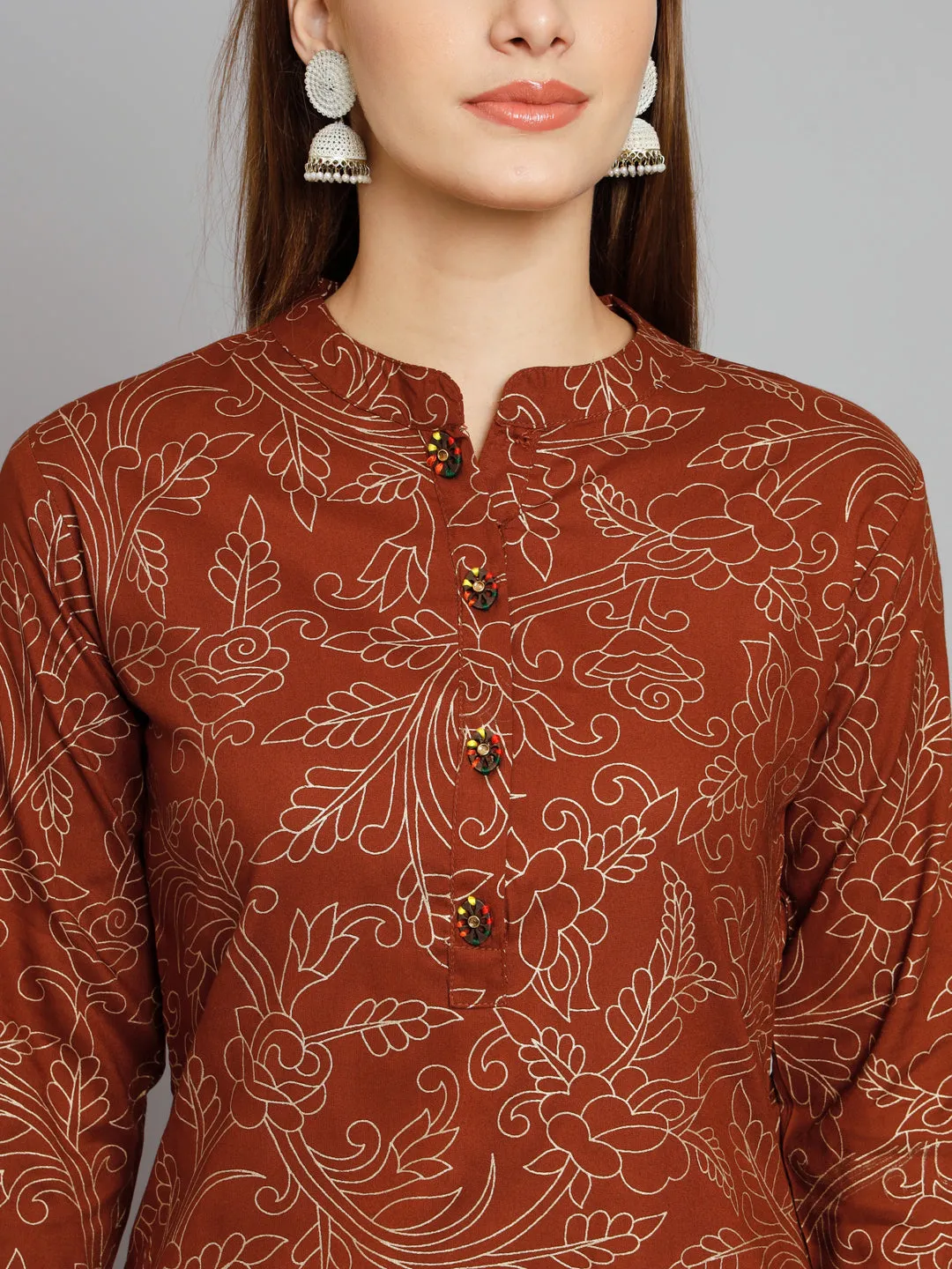 Women's Brown Rayon Straight  Kurta Palazzo Set