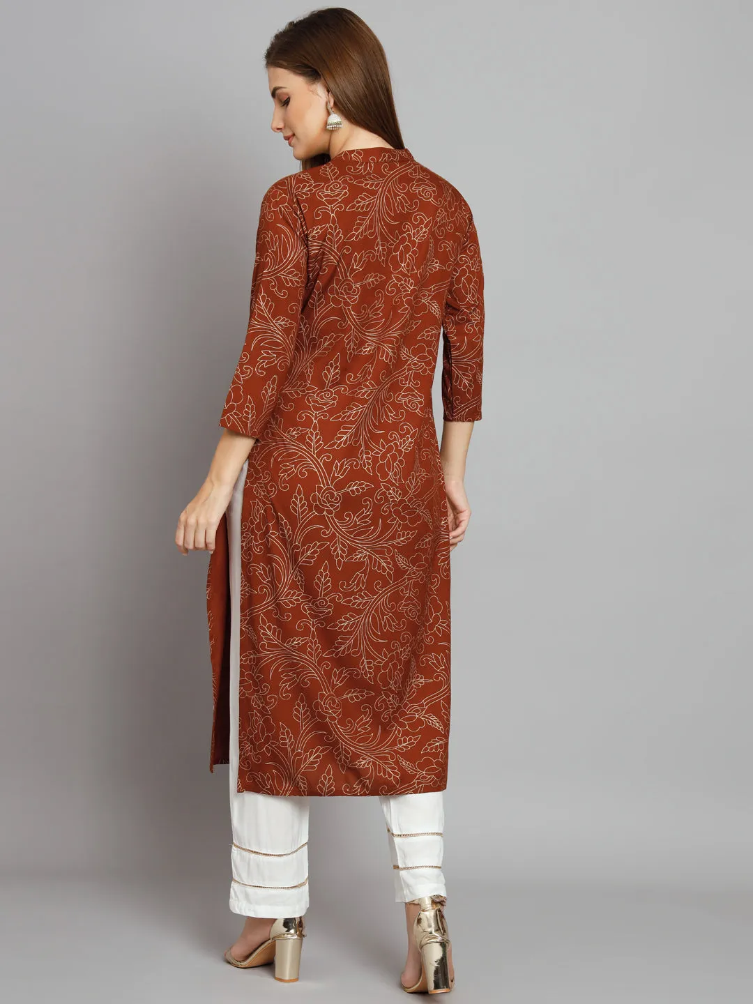 Women's Brown Rayon Straight  Kurta Palazzo Set