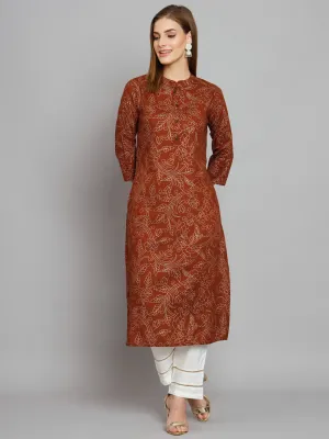 Women's Brown Rayon Straight  Kurta Palazzo Set