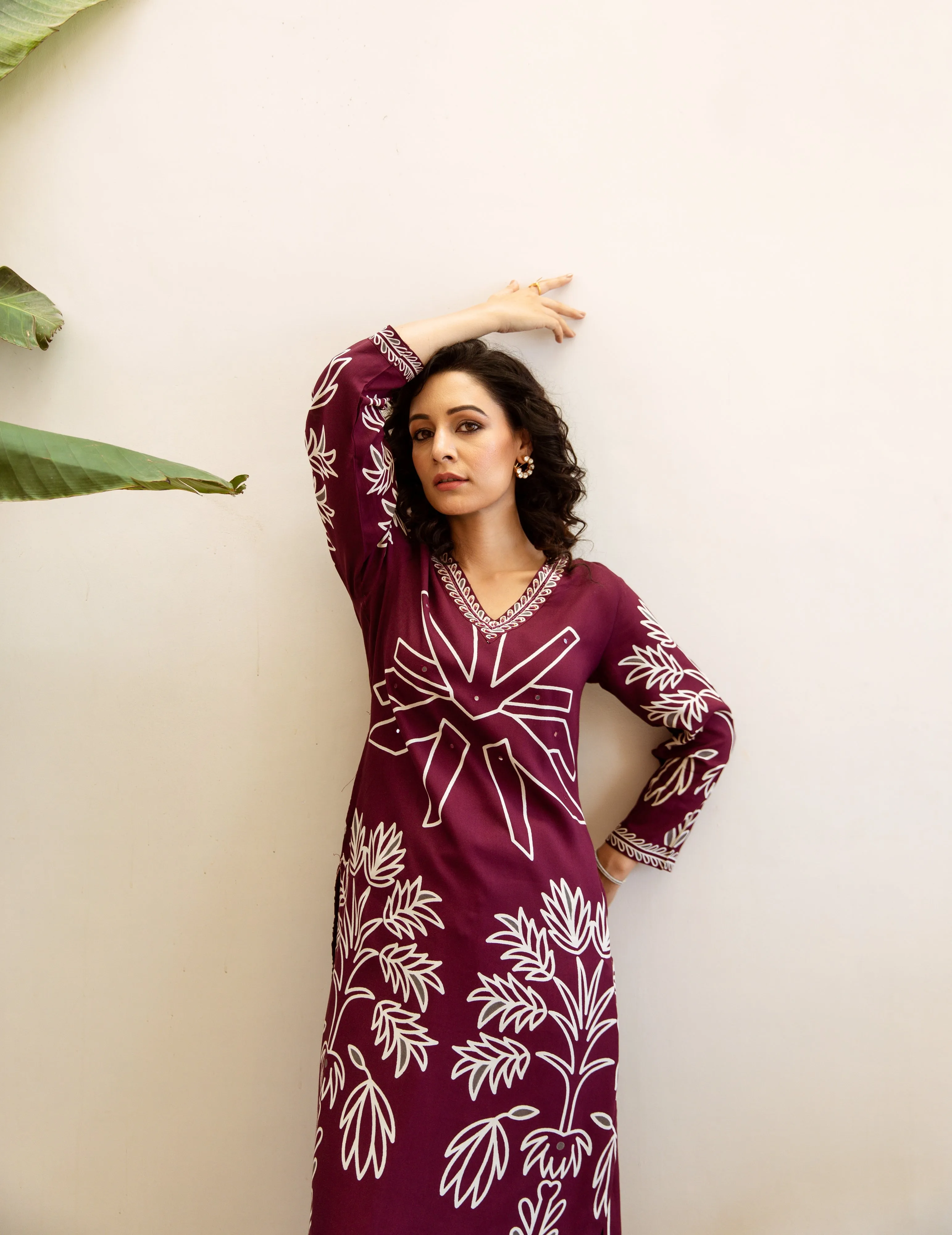 Women's Maroon Rayon Kurta Palazzo Set