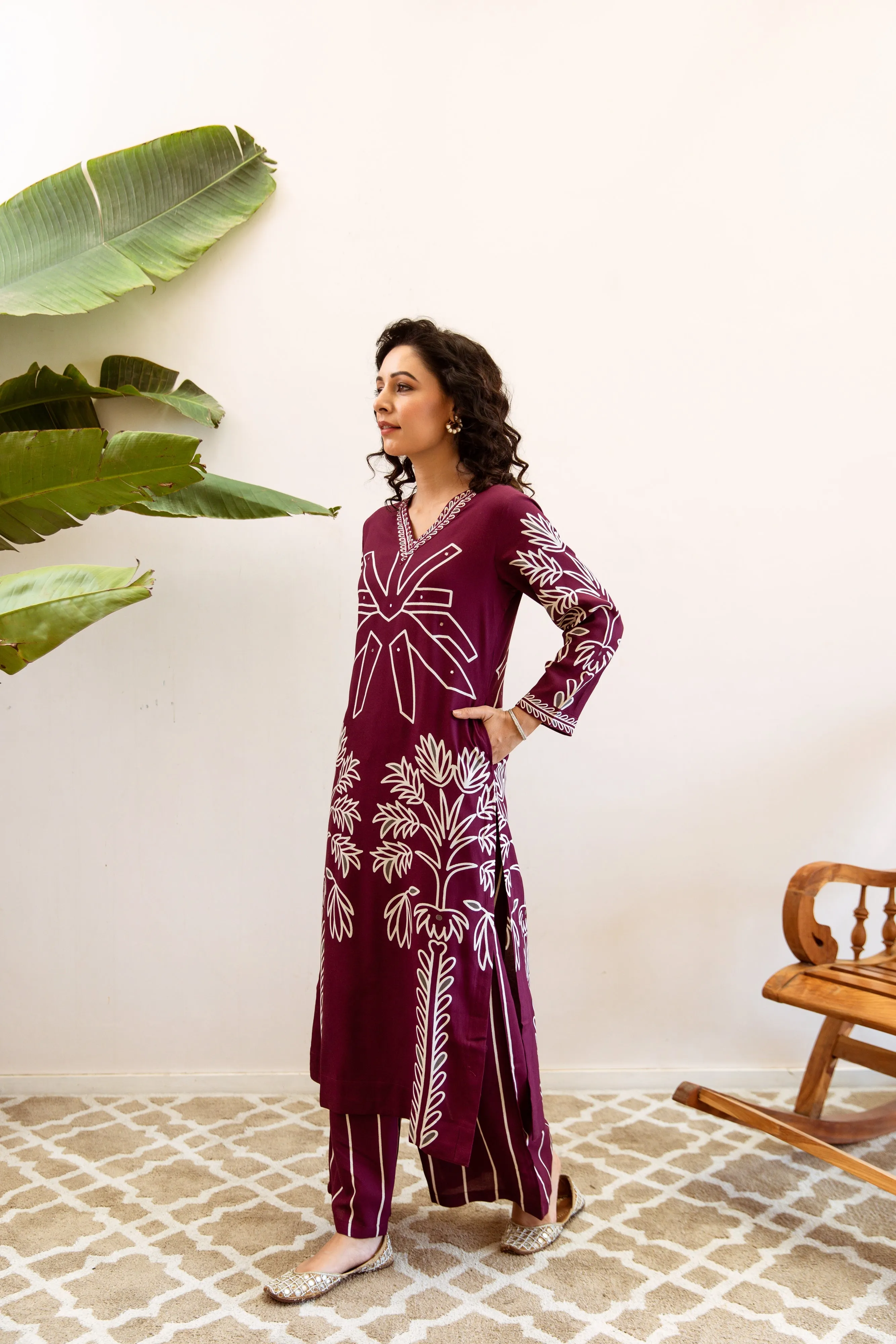 Women's Maroon Rayon Kurta Palazzo Set