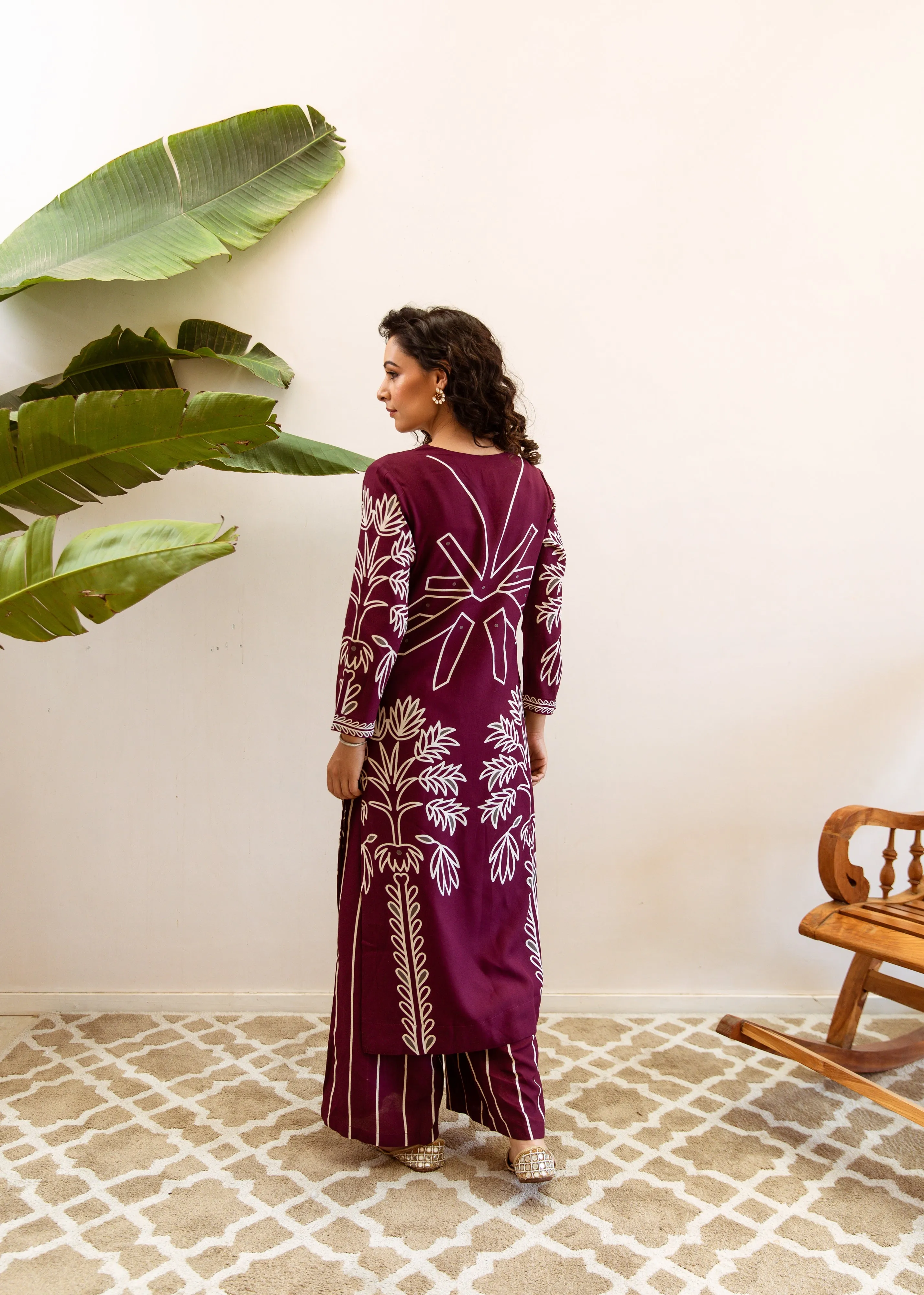 Women's Maroon Rayon Kurta Palazzo Set