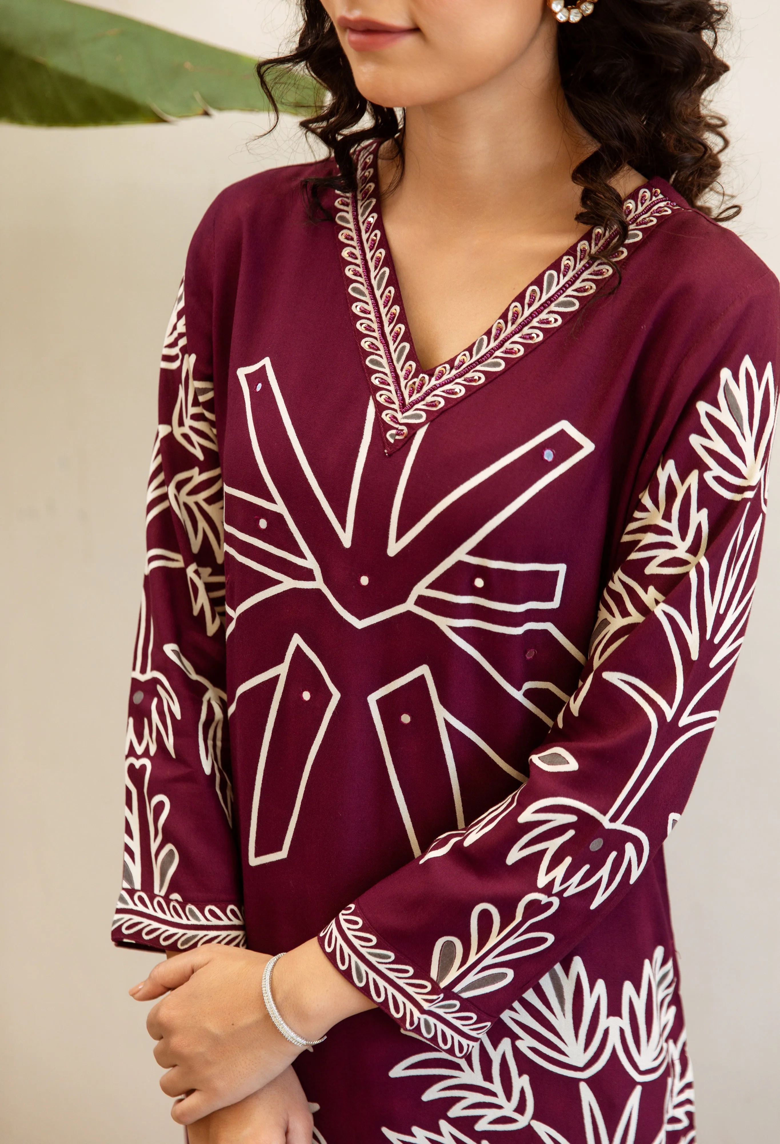 Women's Maroon Rayon Kurta Palazzo Set