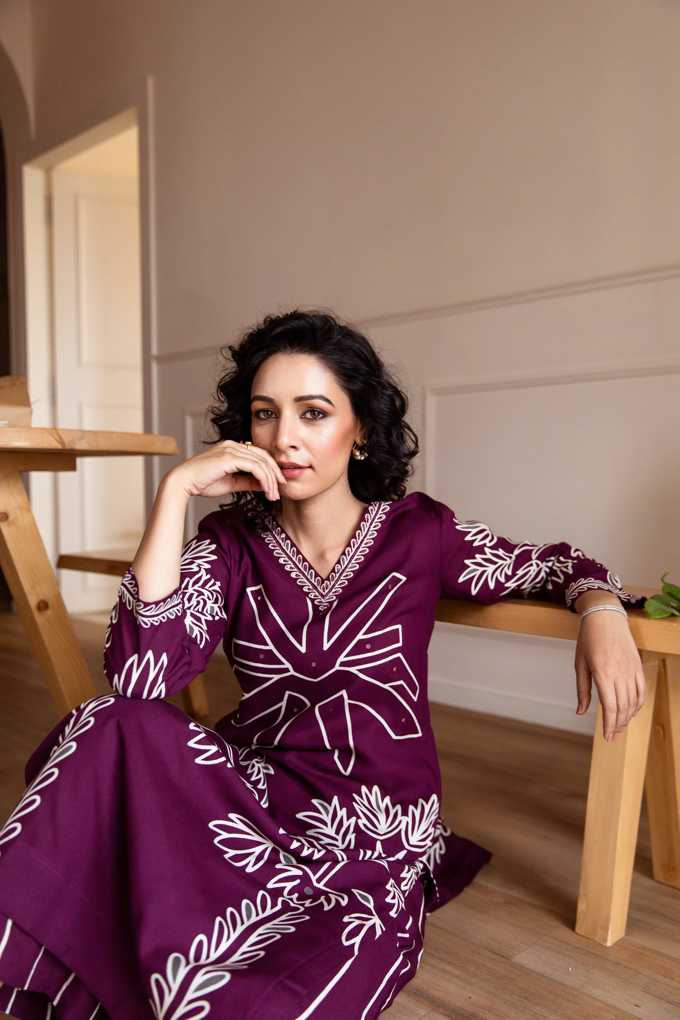 Women's Maroon Rayon Kurta Palazzo Set