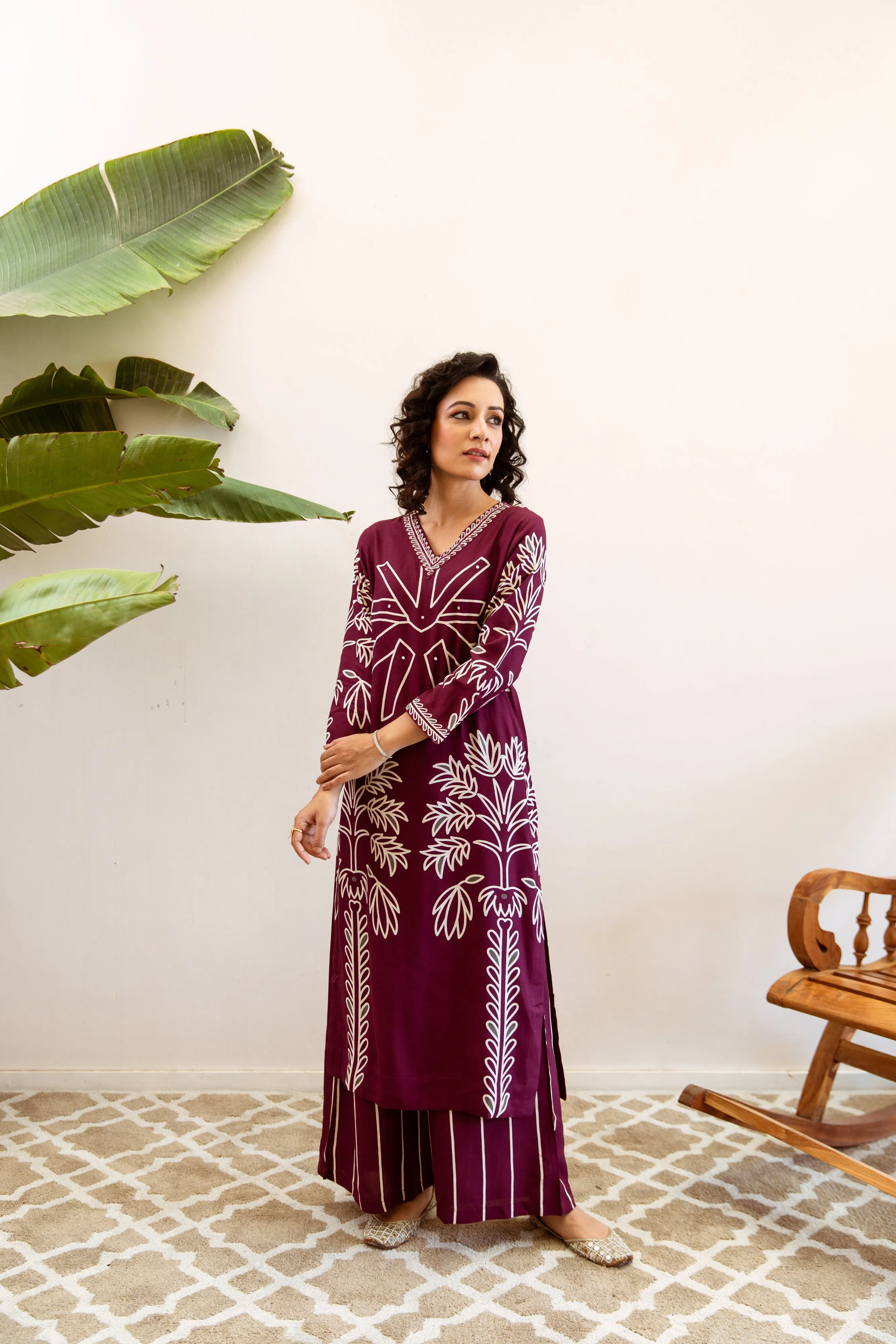 Women's Maroon Rayon Kurta Palazzo Set