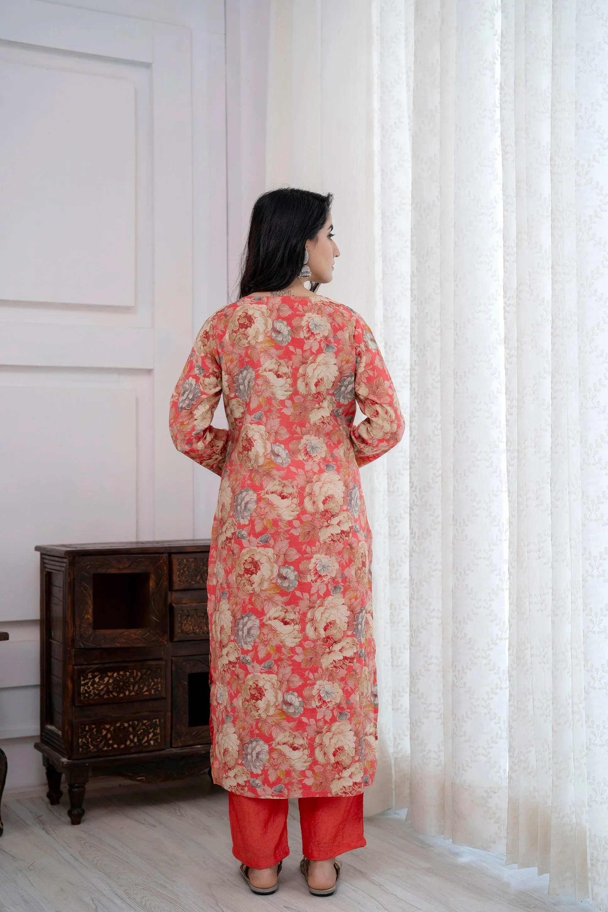 Women's Pink Straight Kurta Pant and Dupatta Set