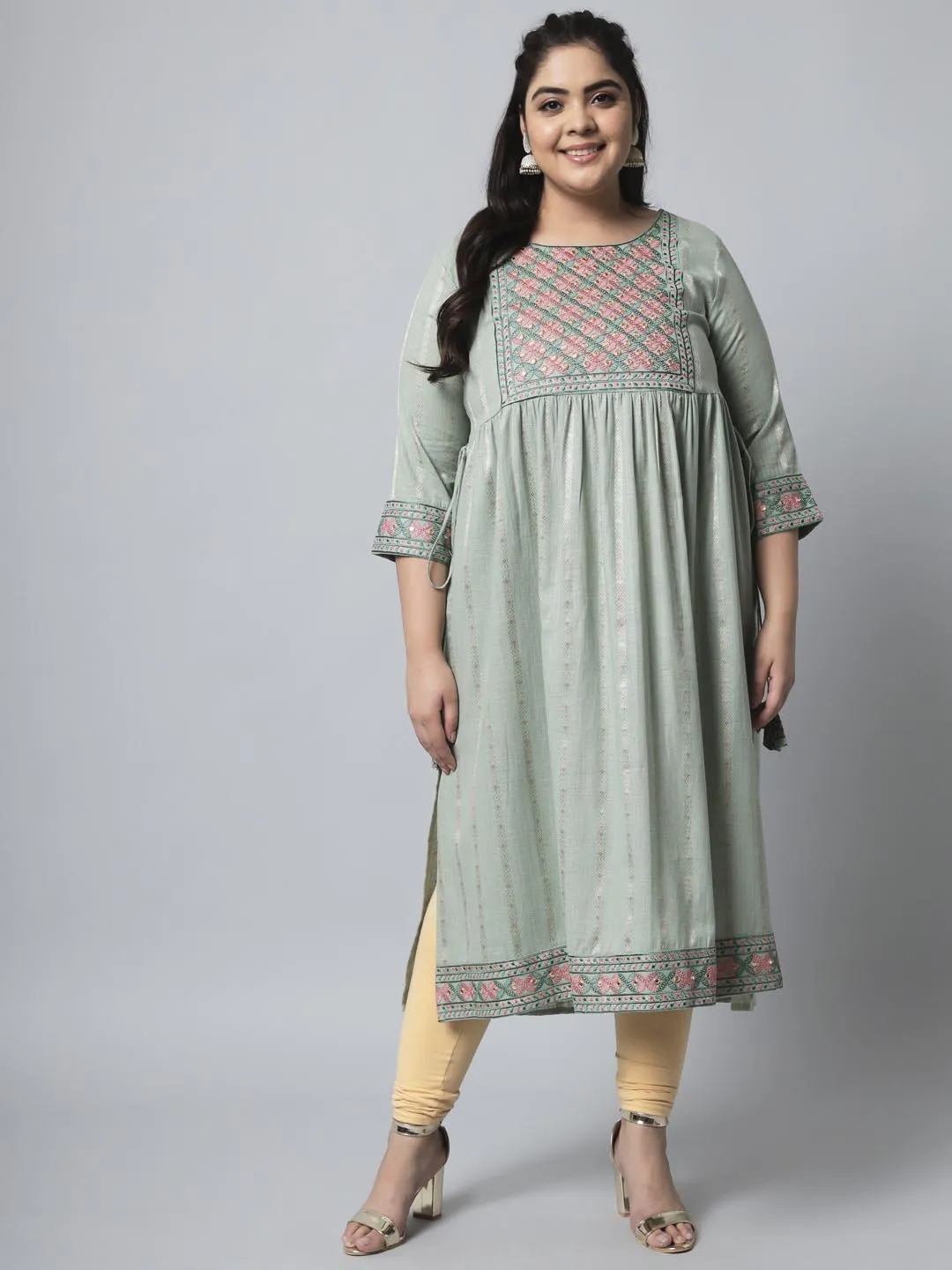 Women's Pista Green Cotton Blend Nyara Cut A-Line Kurta