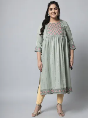 Women's Pista Green Cotton Blend Nyara Cut A-Line Kurta
