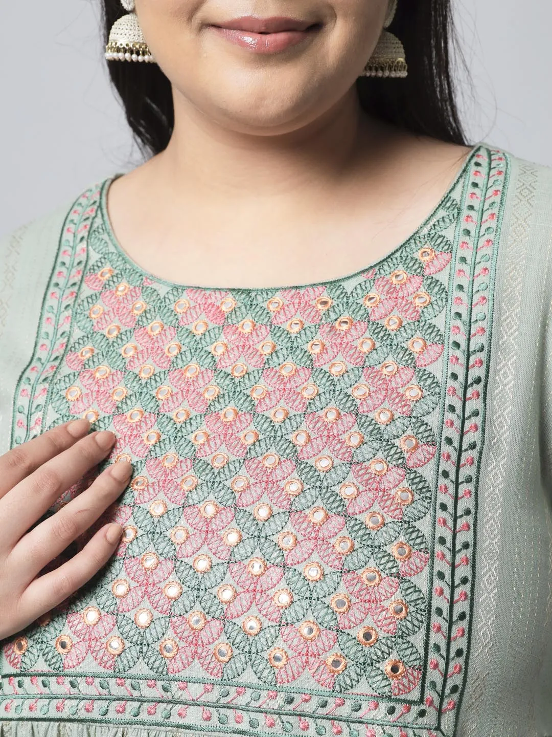 Women's Pista Green Cotton Blend Nyara Cut A-Line Kurta