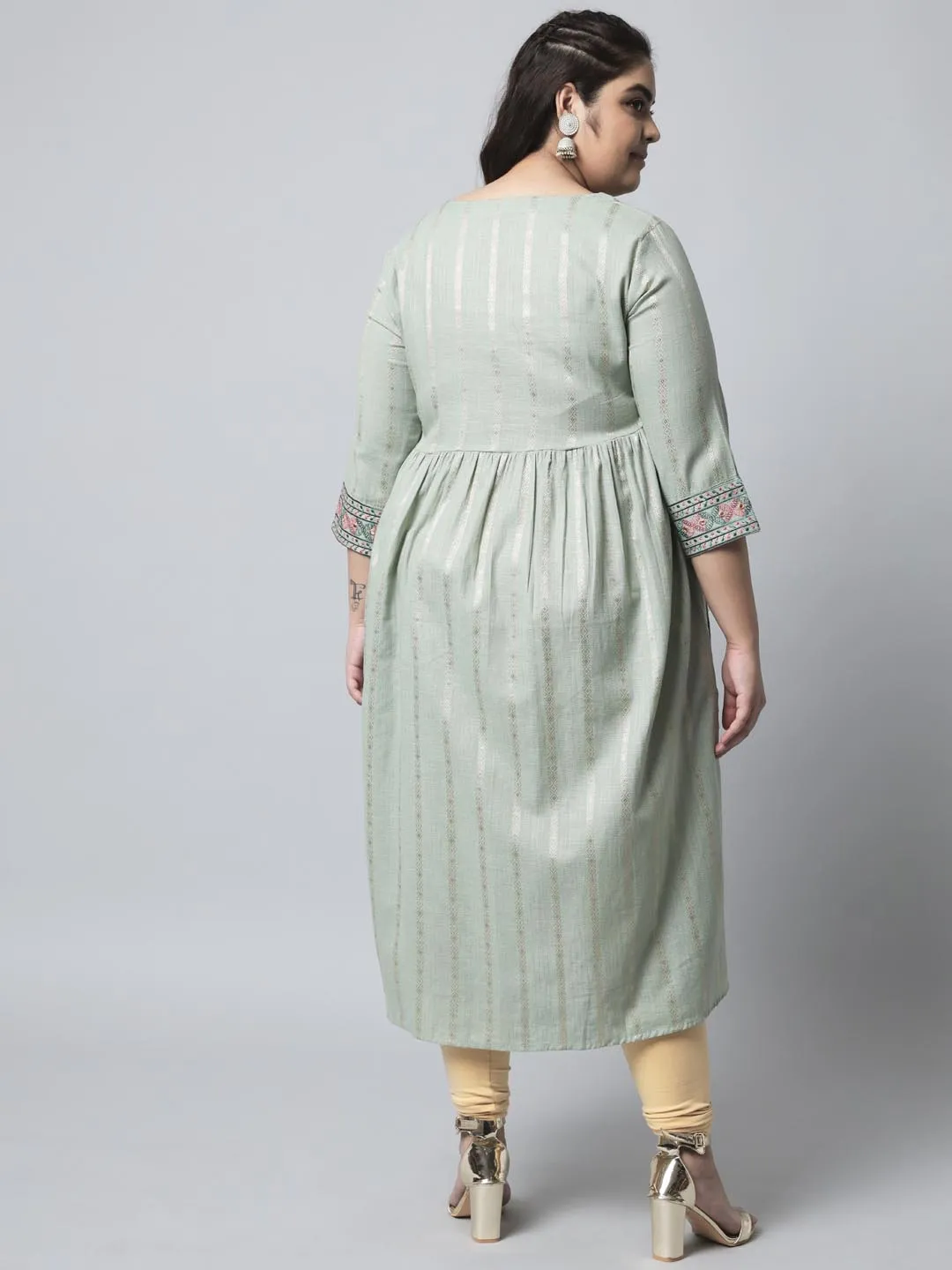 Women's Pista Green Cotton Blend Nyara Cut A-Line Kurta