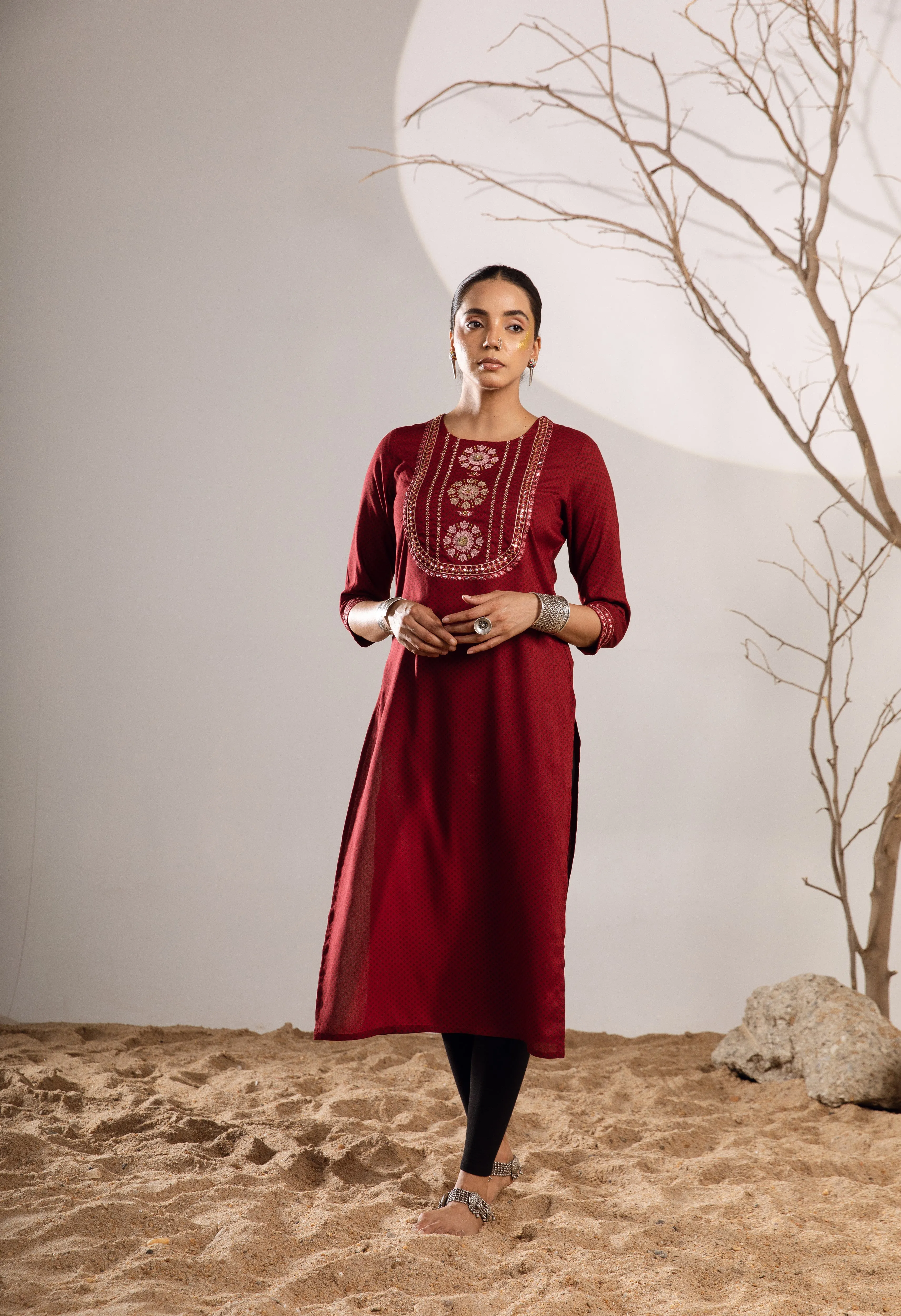 Women's Rayon Maroon Kurta