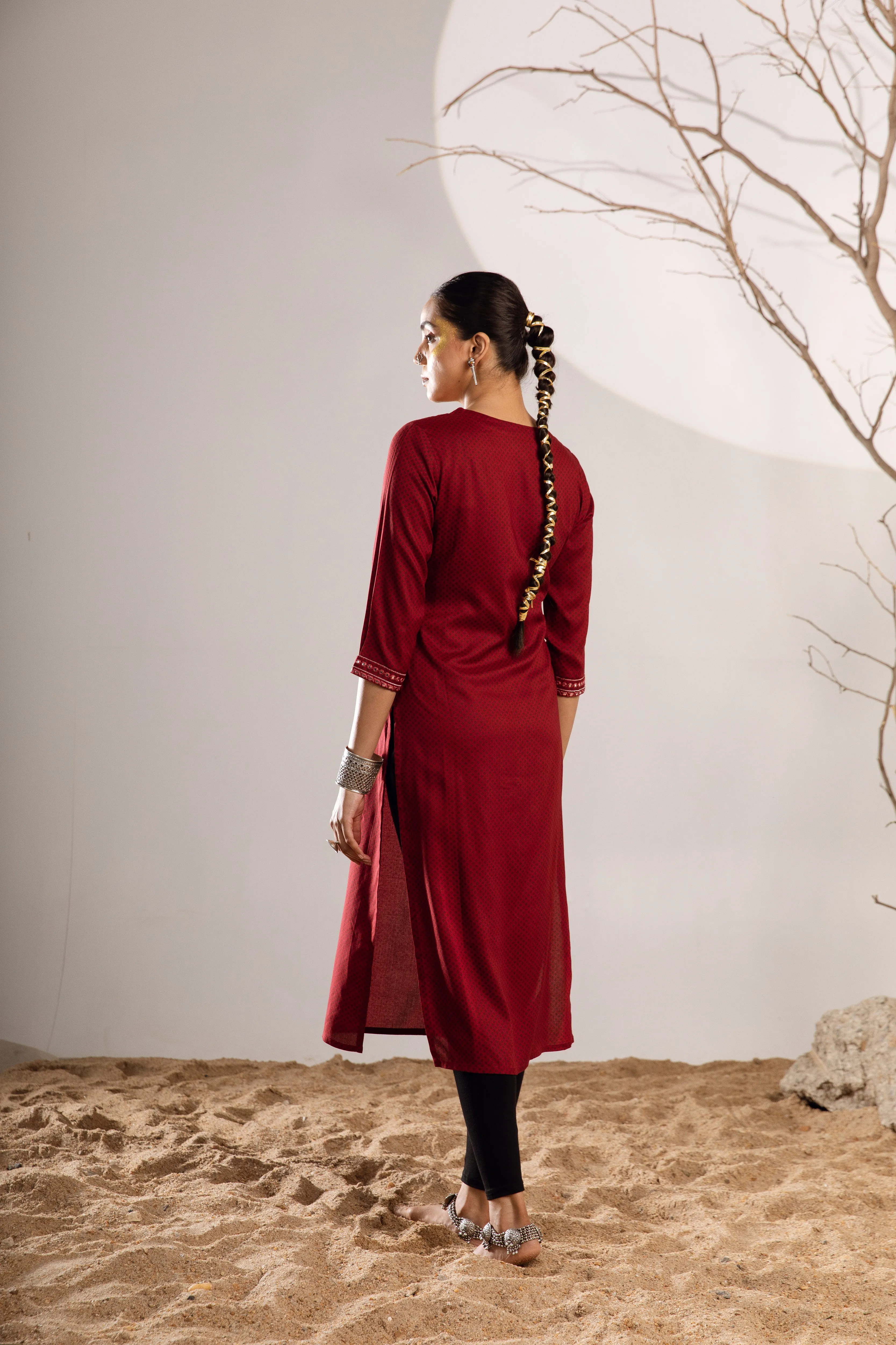Women's Rayon Maroon Kurta