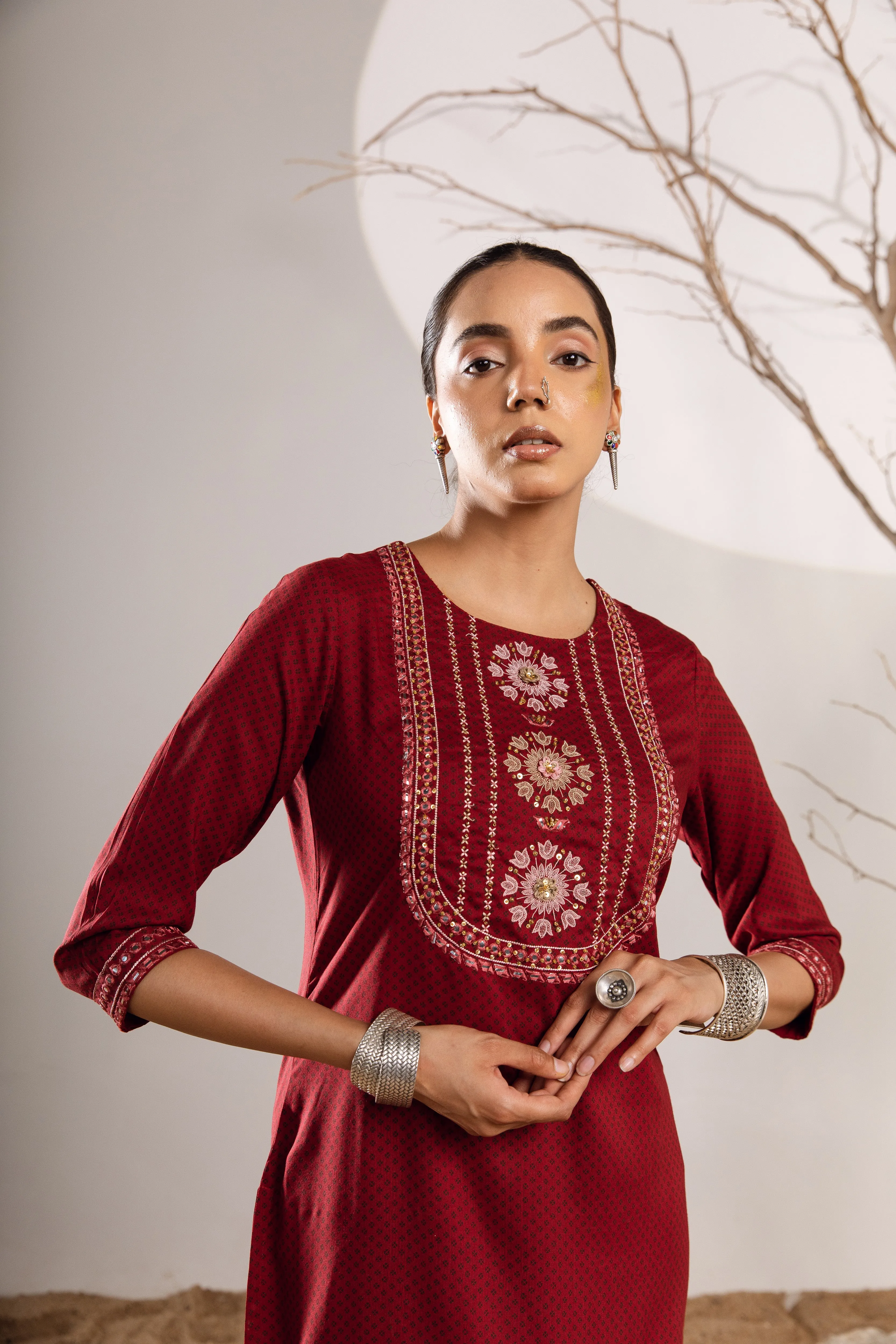 Women's Rayon Maroon Kurta
