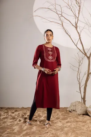 Women's Rayon Maroon Kurta