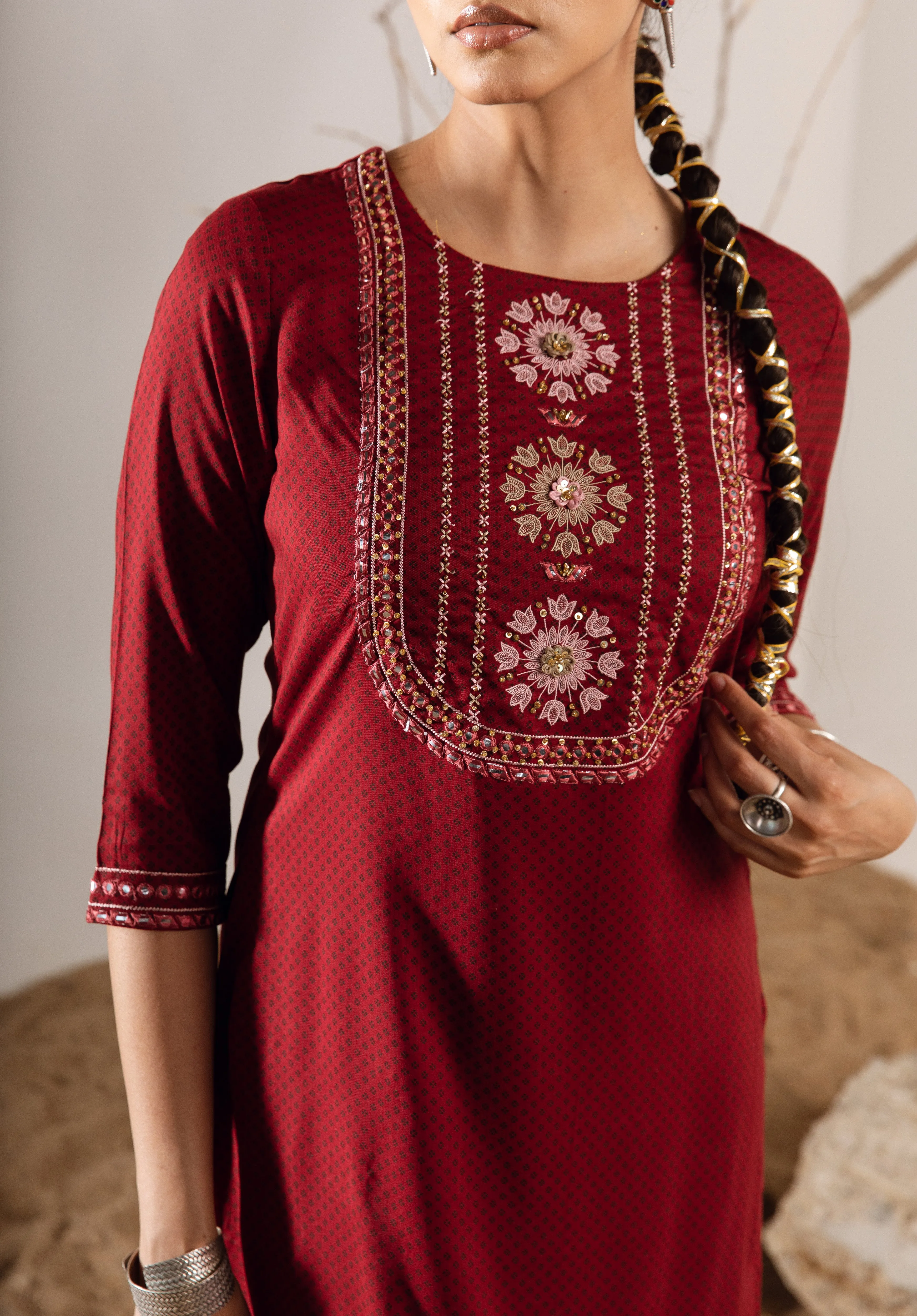 Women's Rayon Maroon Kurta