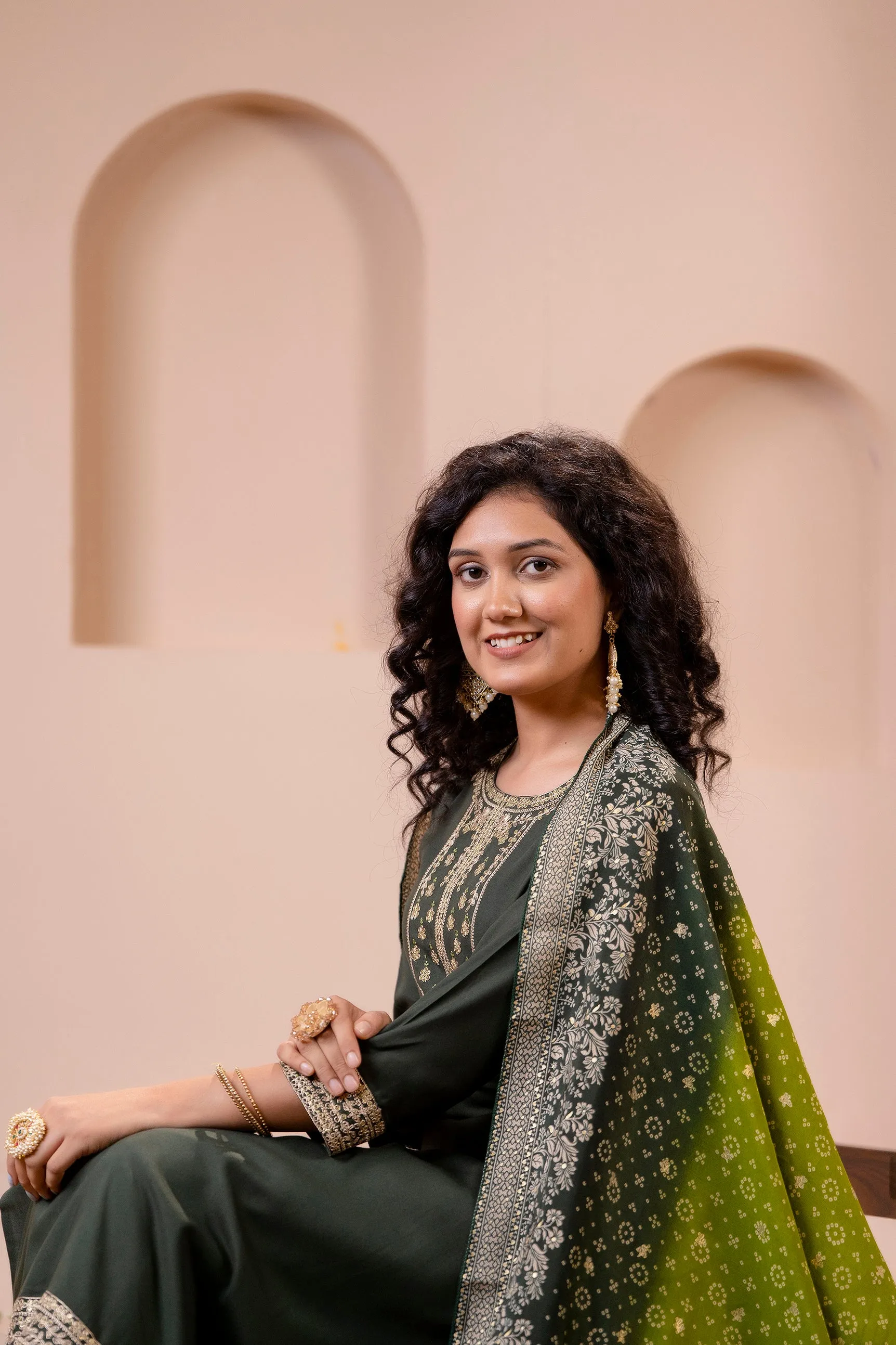 Women's Rayon Rama Green Straight Kurta Palazzo and Dupatta Set