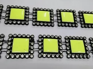 Yellow Square Stone Studded Plastic Lace with Enamel Fill- 25x25 mm