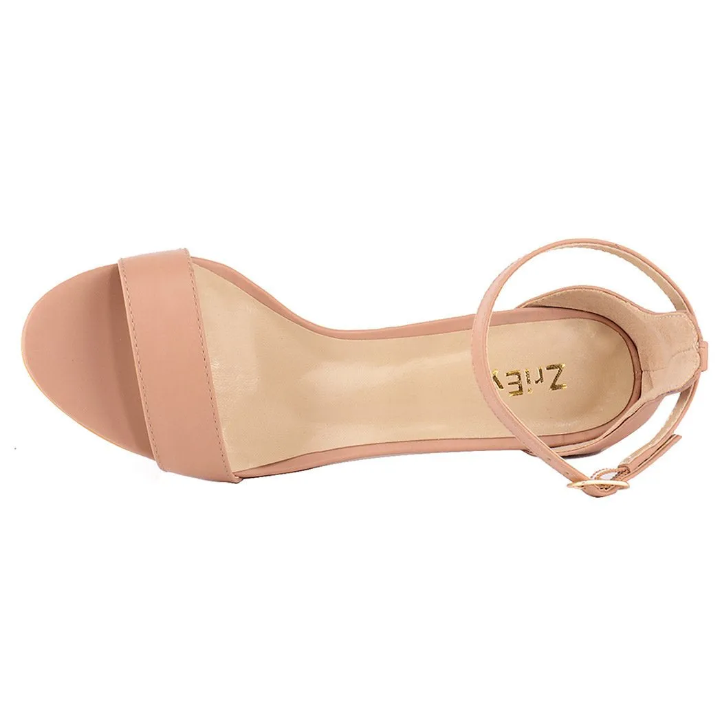 ZriEy Women's Heeled Sandals Ankle Strap High Heels 7CM Open Toe Mid Heel Sandals Bridal Party Shoes