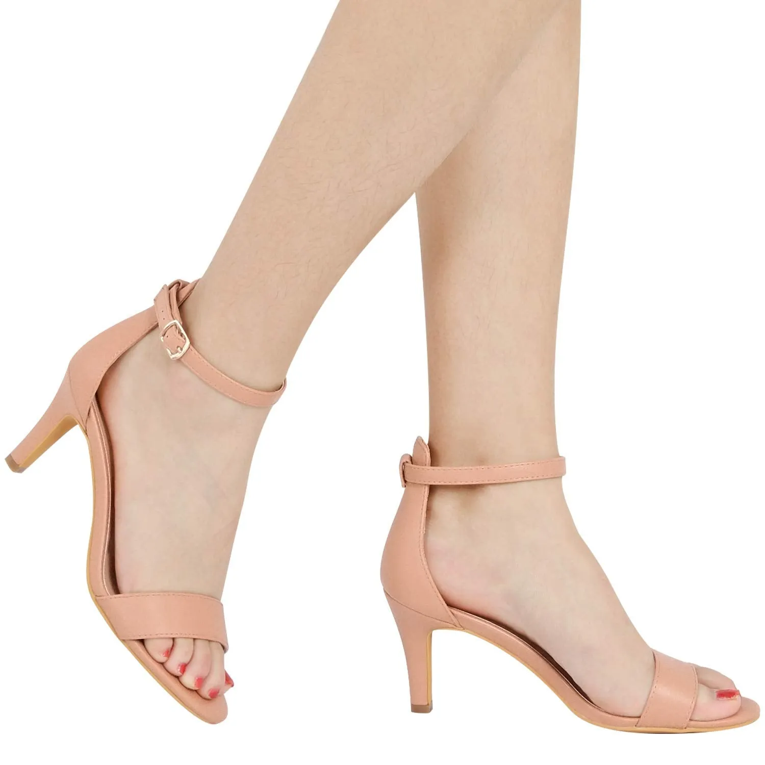 ZriEy Women's Heeled Sandals Ankle Strap High Heels 7CM Open Toe Mid Heel Sandals Bridal Party Shoes